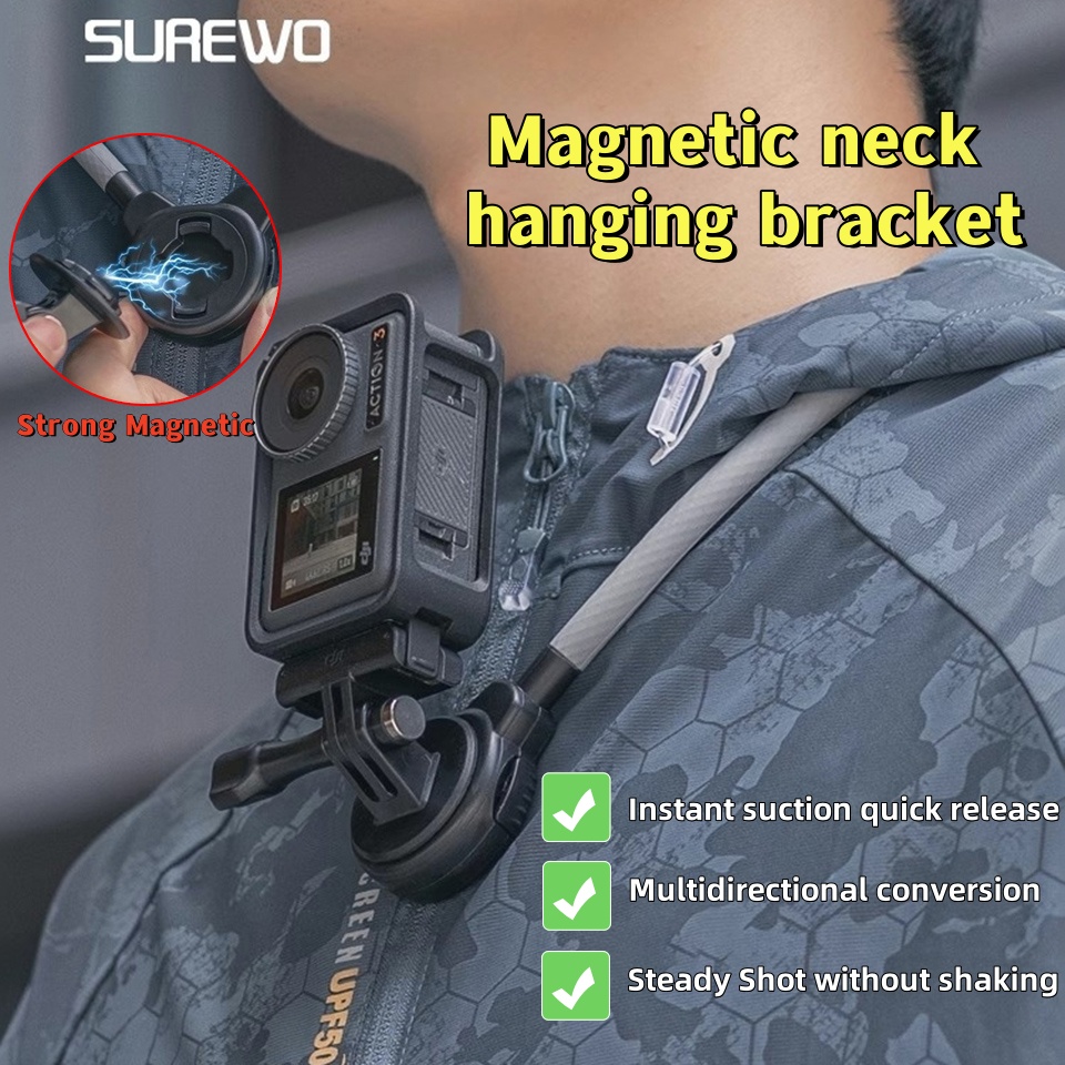 Gopro Action Camera Hero 12 Black - SUREWO Magnetic Quick Release Neck Mount
